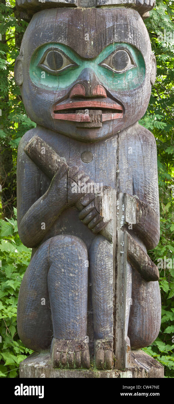 Stati Uniti d'America, Alaska, Wrangell, scuote il capo di casa tribali, Totem dettaglio Foto Stock