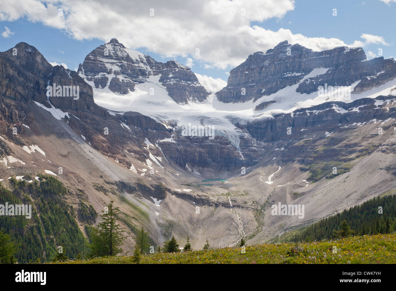 In Canada, il Monte Assiniboine Parco Provinciale, vista dal Cirque di torri e Terrapin, mts. Gloria e Eon Foto Stock