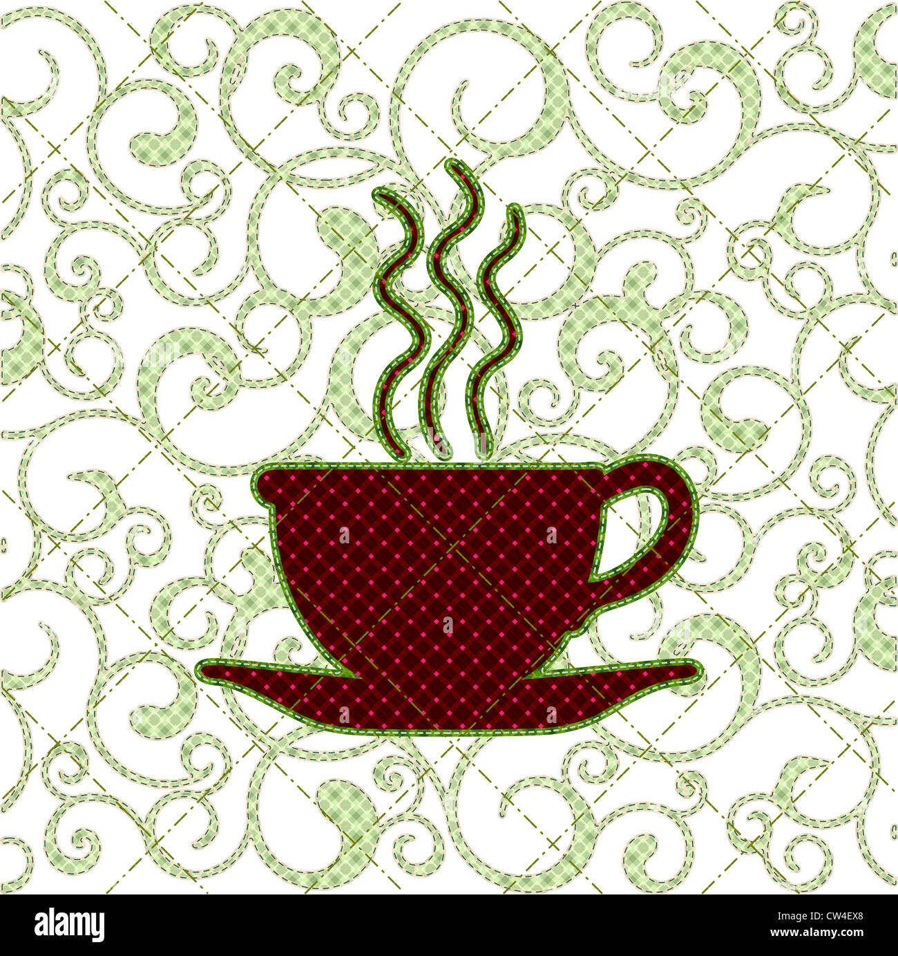 Le illustrazioni patchwork di tazza di caffè Foto Stock