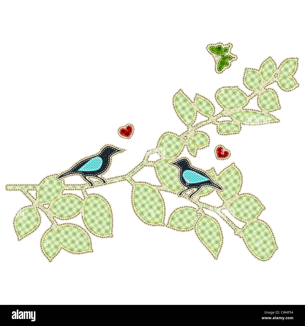Le illustrazioni patchwork di uccello amore Foto Stock