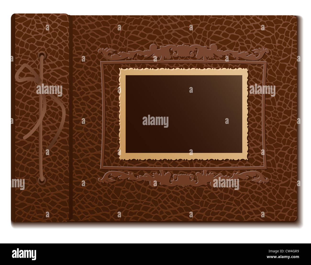 Pelle marrone сover un album di foto su sfondo bianco Foto Stock