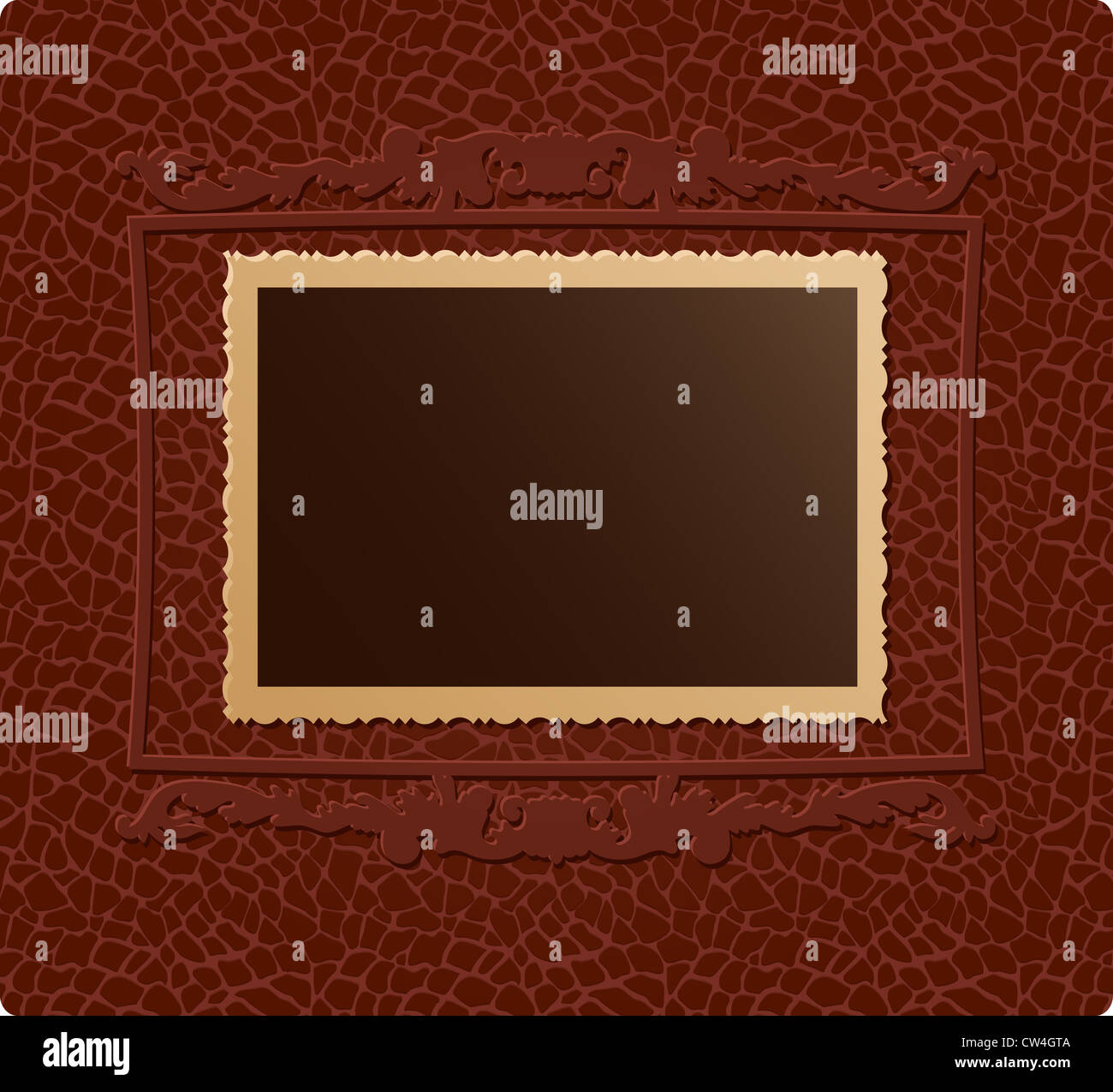 Foto retrò su marrone la texture della pelle con cornice decorativa Foto Stock
