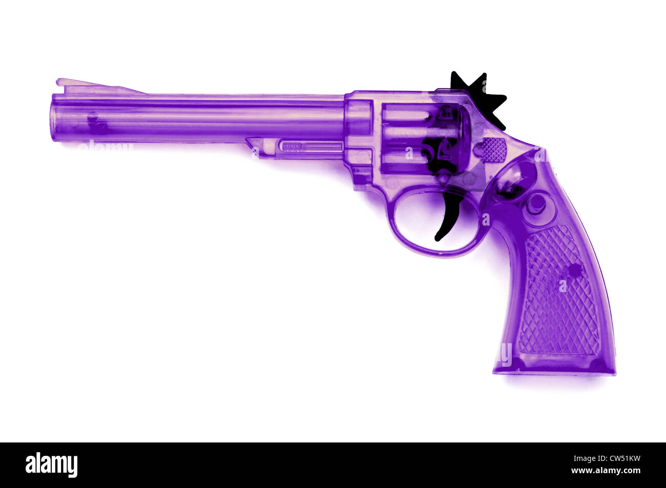 Toy pistola di plastica per bambino , su sfondo bianco Foto Stock
