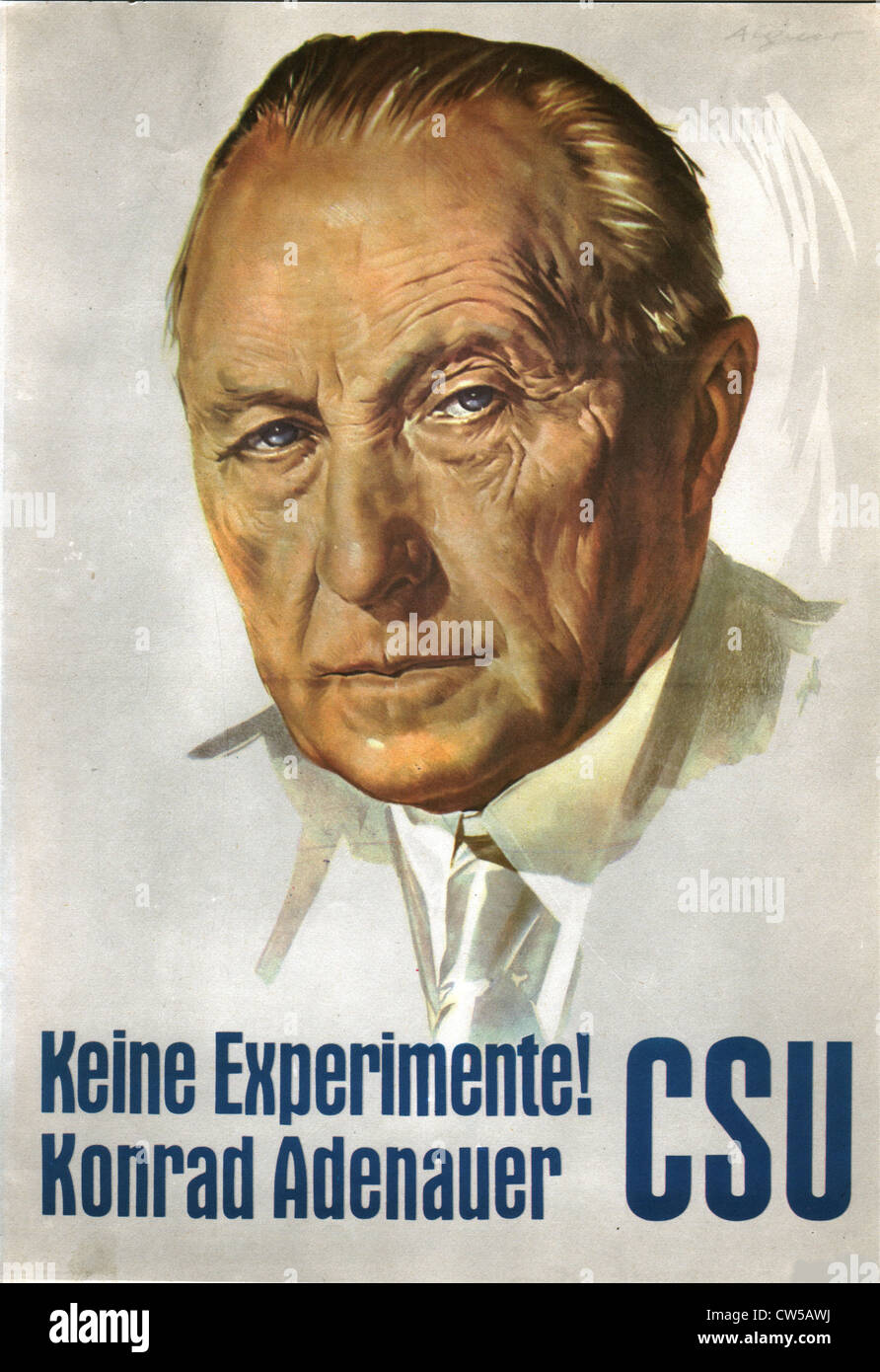 CSU (Christian-Socialist unione) poster di propaganda al momento di Konrad Adenauer di elezione alla cancelleria Foto Stock