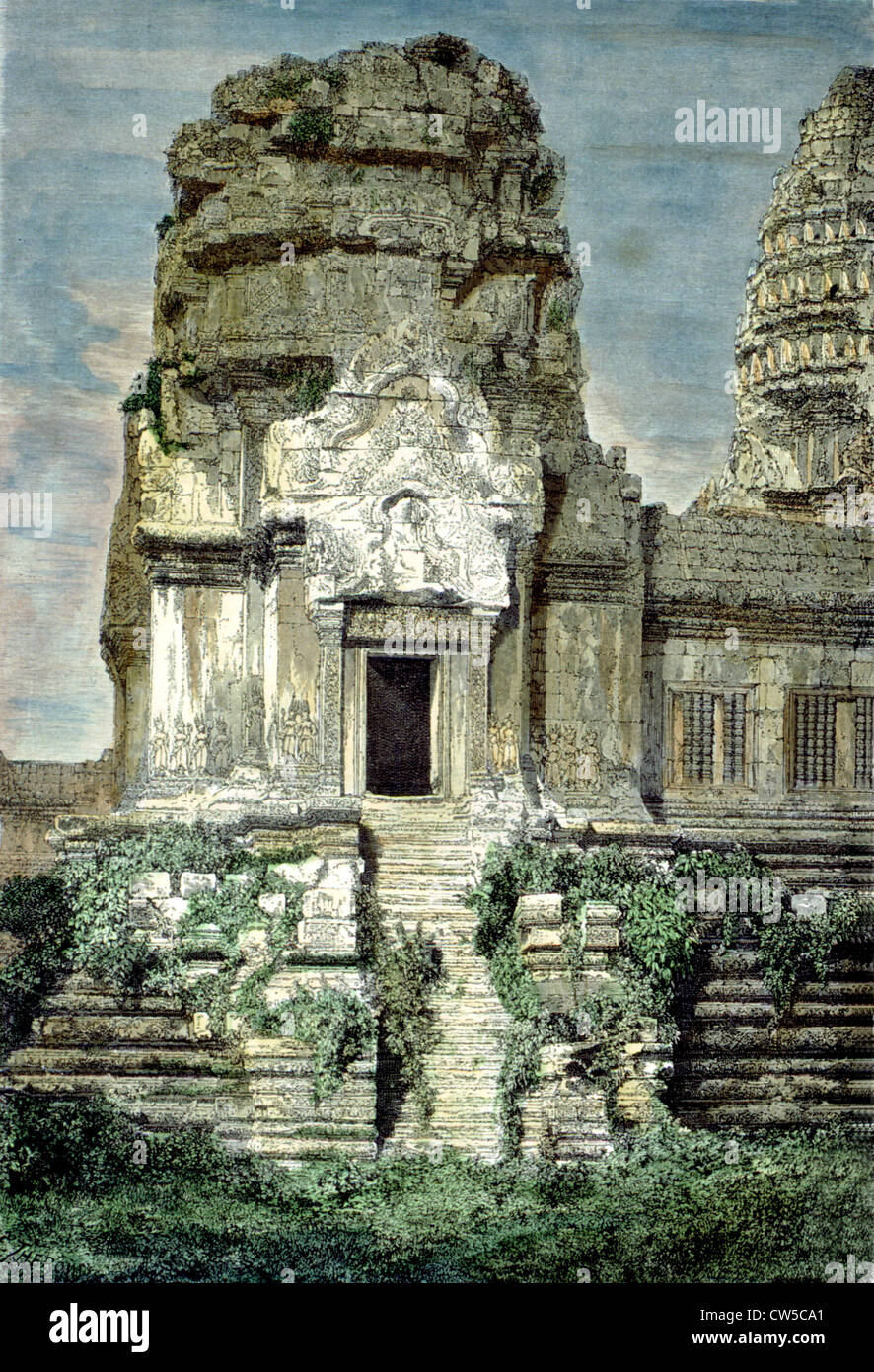 Thérond, portico centrale di Angkor Wat, torre angolare del secondo livello Foto Stock
