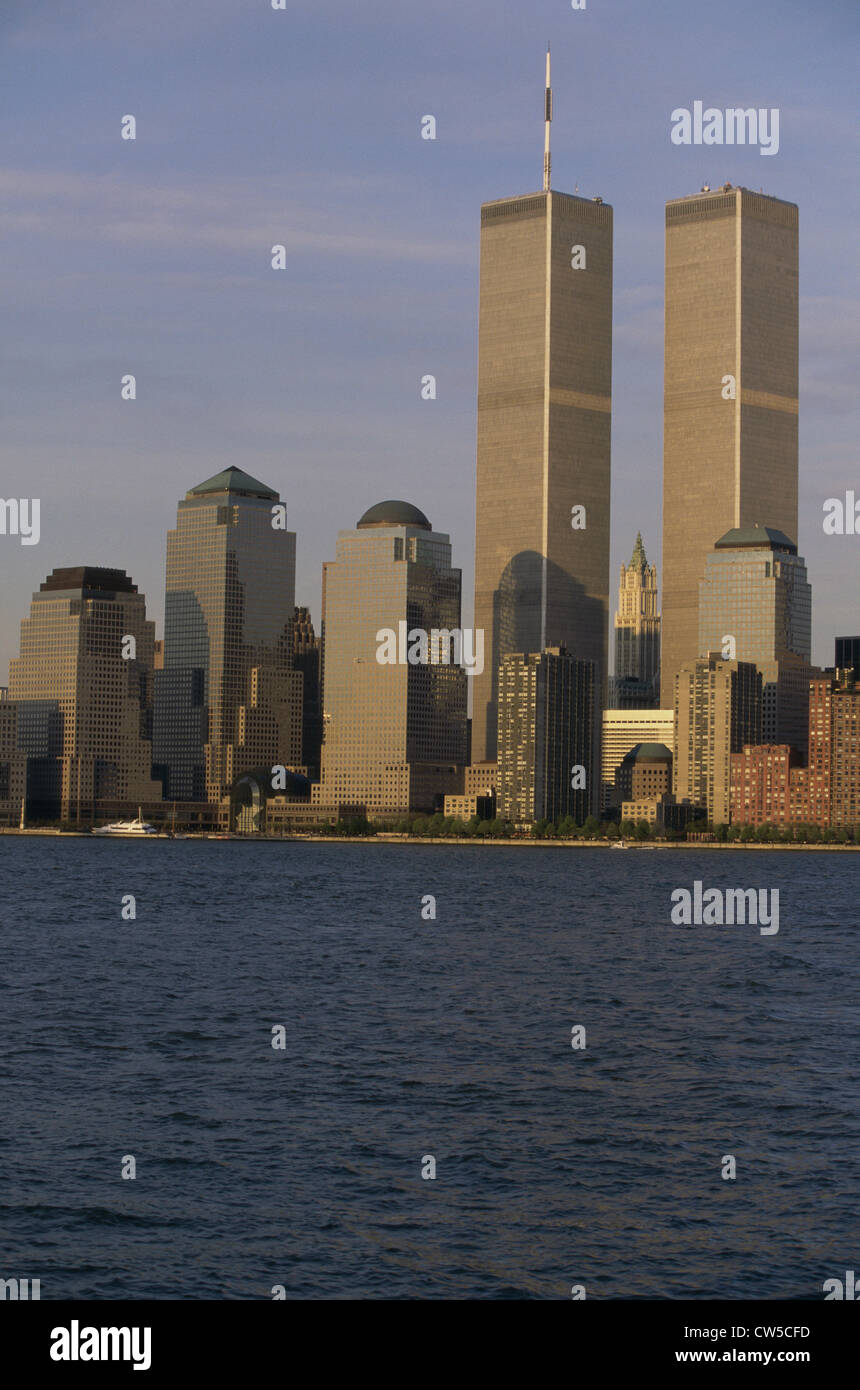 Grattacieli sul lungomare, World Trade Center, Manhattan, New York, New York, Stati Uniti d'America Foto Stock