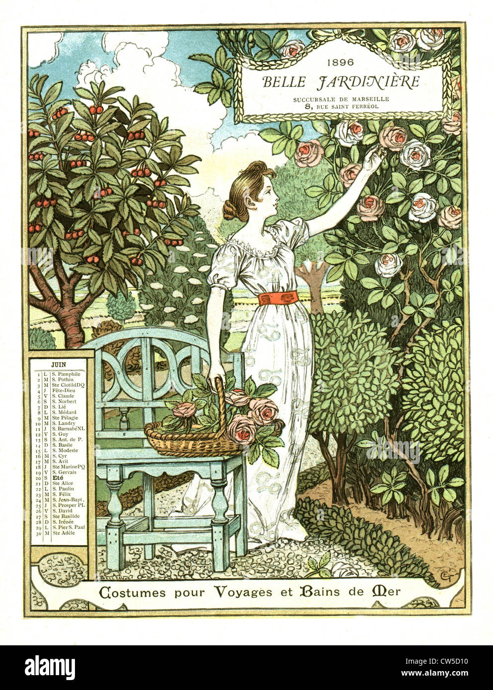 Belle jardinière calendario mese di giugno le donne a caccia di fiori Foto Stock