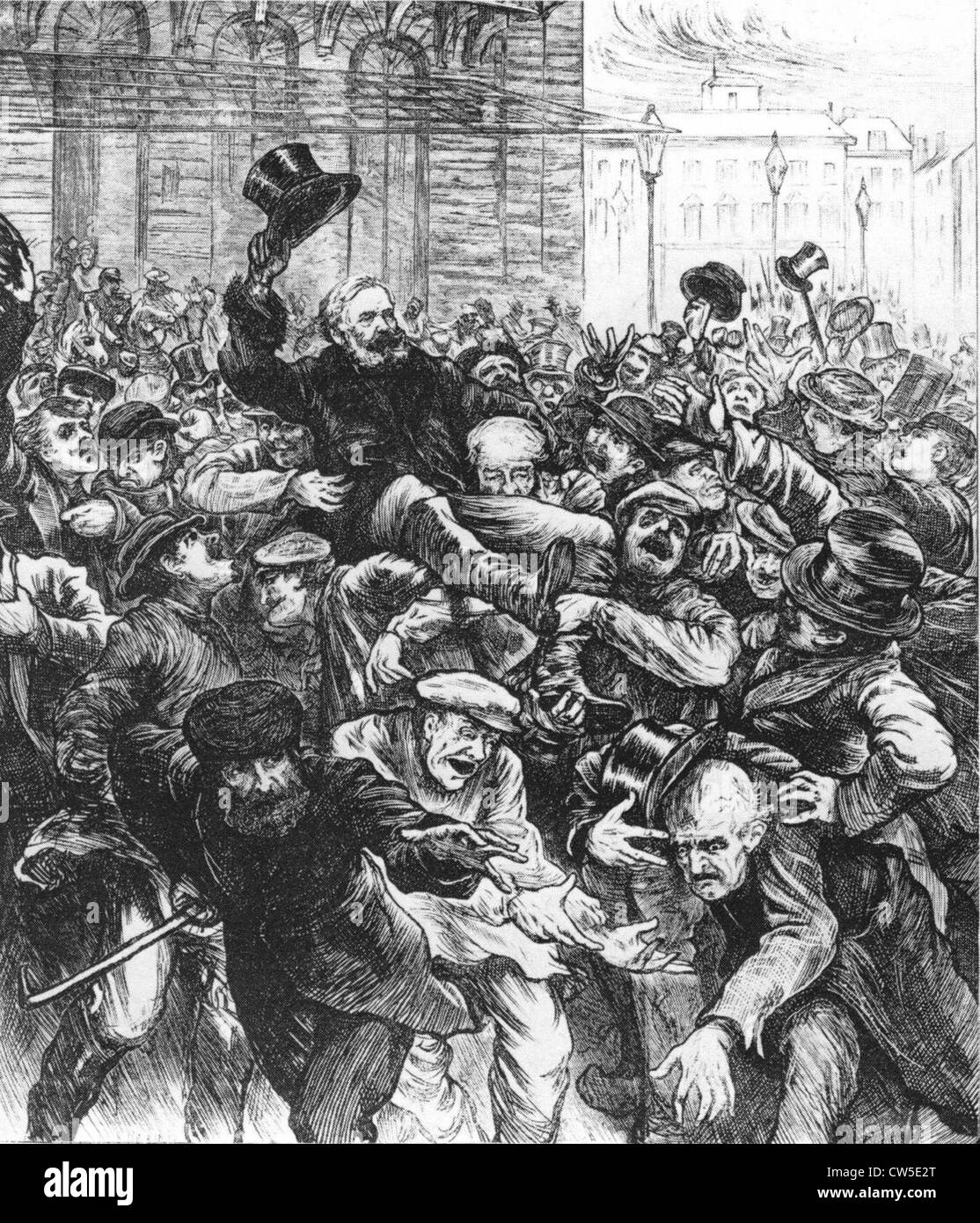 Swain dei membri popolari Assemblea Nazionale acclamata nelle strade di Bordeaux in "l'Illustrated London News' marzo 1871 Foto Stock