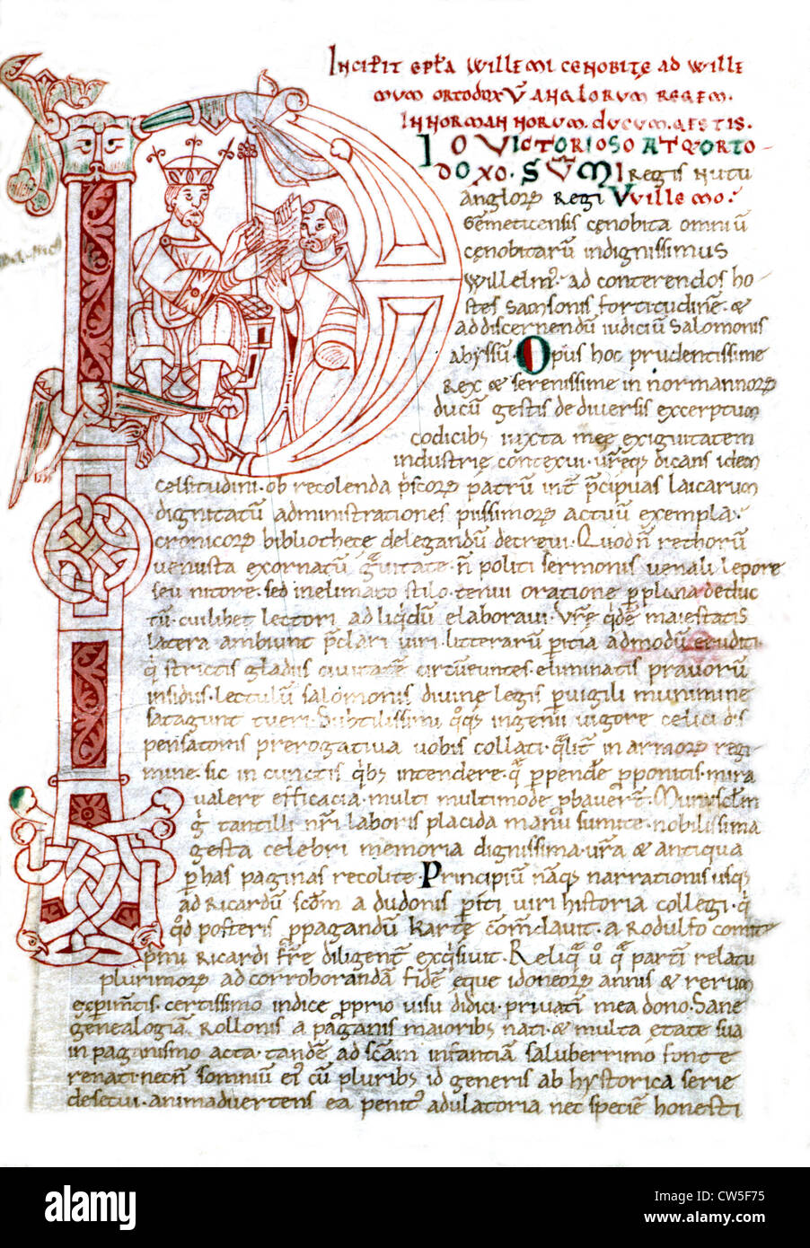 Guillaume de Jumièges Cesta Normanorum. f° 116 lettera con la perdita iniziale di Guglielmo il Conquistatore riceve cronista manoscritto del Foto Stock