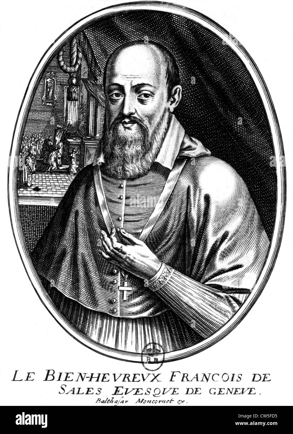 Incisione di B. Montcornet. San Francesco di Sales, Vescovo di Ginevra Foto Stock