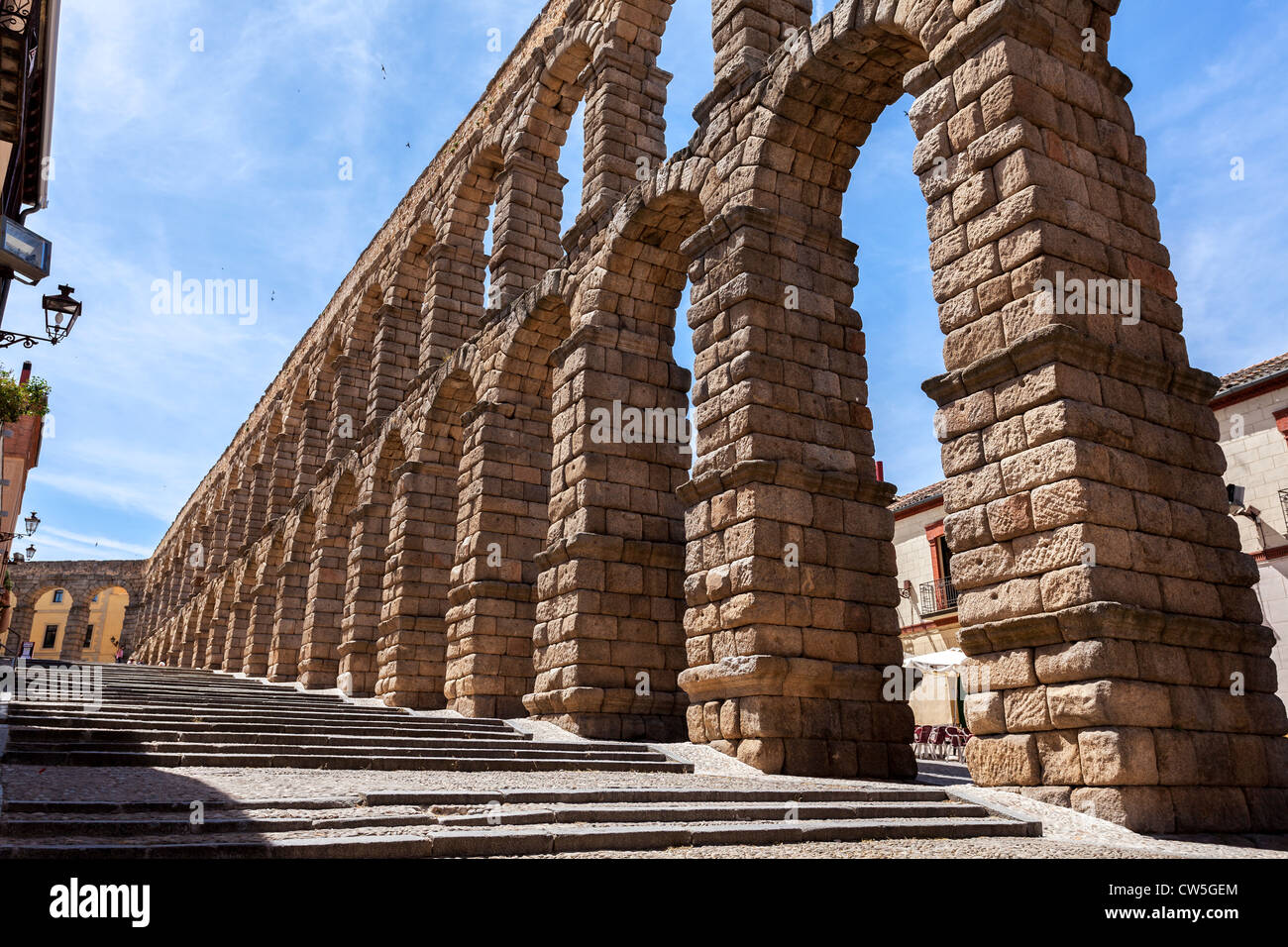 Acquedotto romano di Segovia, in Spagna, l'Europa. Vista di questo straordinario famoso simbolo di questo Sito del Patrimonio Mondiale dell'UNESCO. Foto Stock