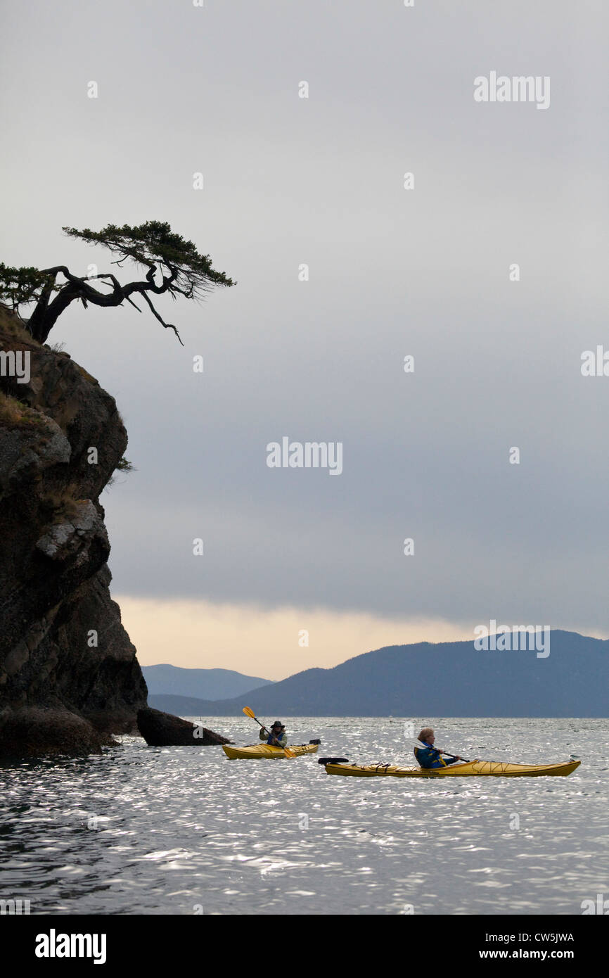 Stati Uniti d'America, Washington, San Juan Islands, Matia Isola, Kayakers Foto Stock