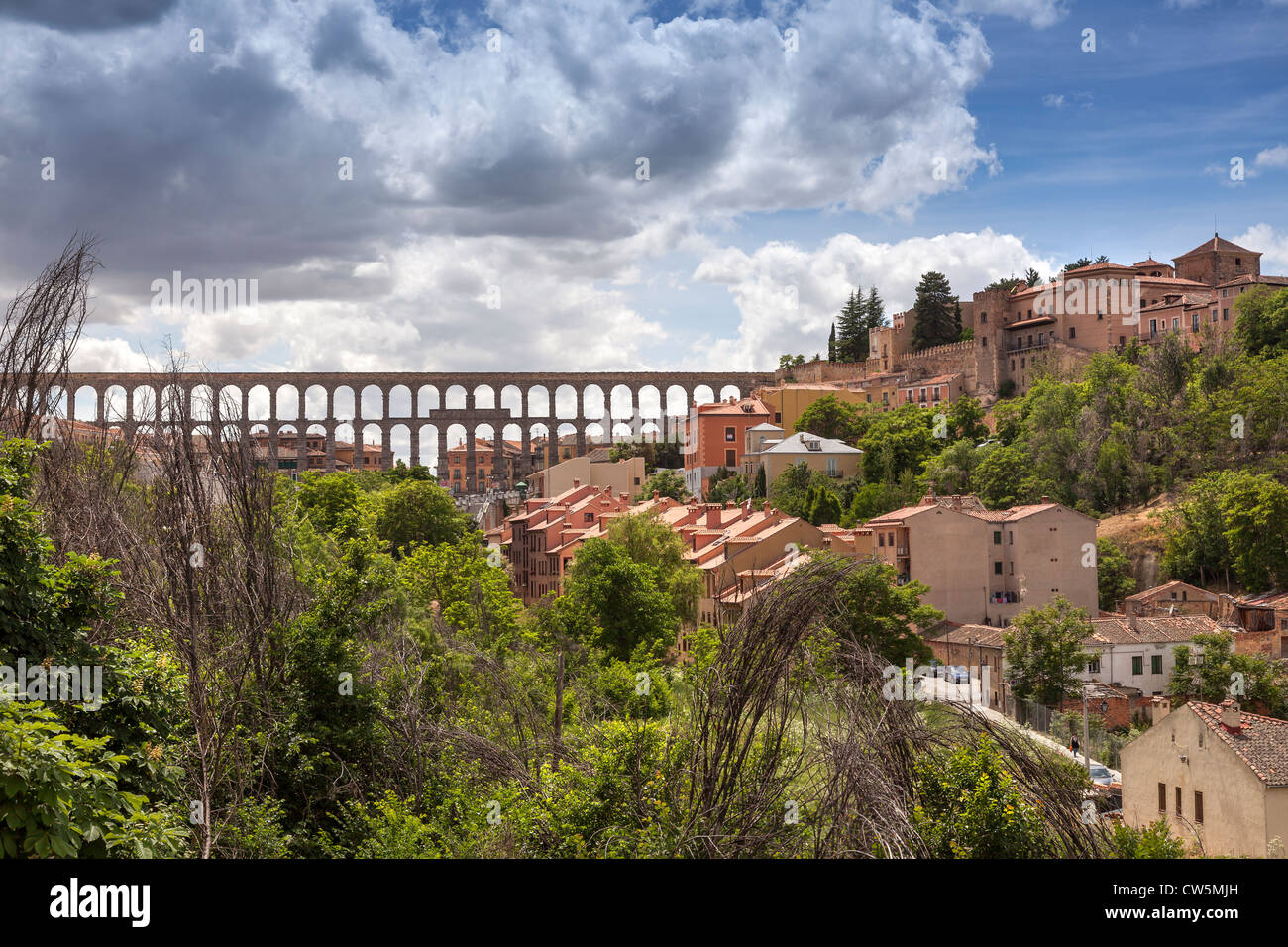 Acquedotto romano di Segovia, in Spagna, l'Europa. Vista di questo straordinario famoso simbolo di questo Sito del Patrimonio Mondiale dell'UNESCO. Foto Stock