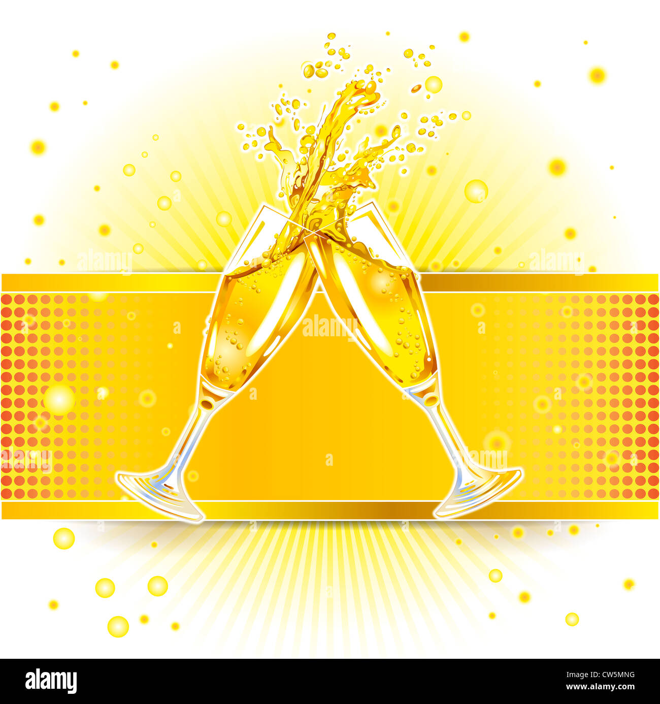 Due bicchieri tintinnanti con champagne su sfondo colorato Foto Stock