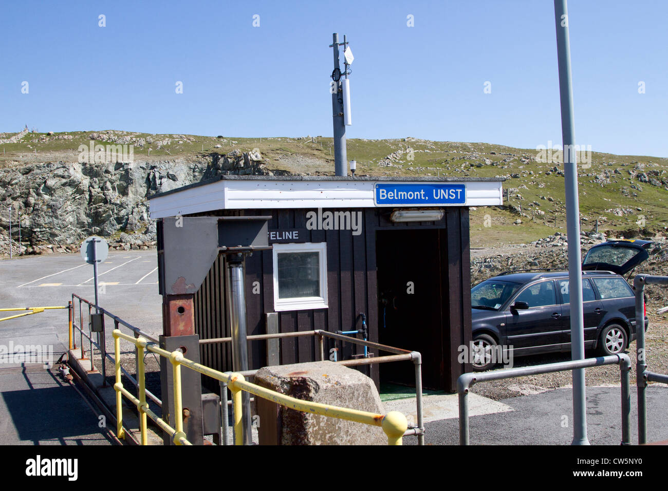 Unst, Shetland è. Il Belmont Ferry Terminal, Scozia Foto Stock