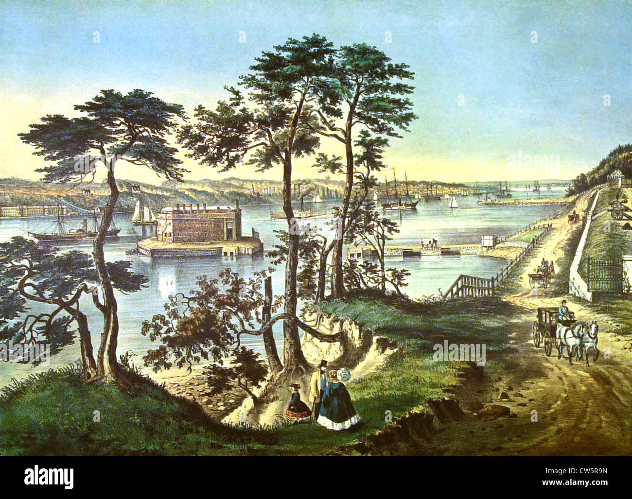 Litograph da Currier e Ives, New York Staten island visto da Fort Hamilton Foto Stock