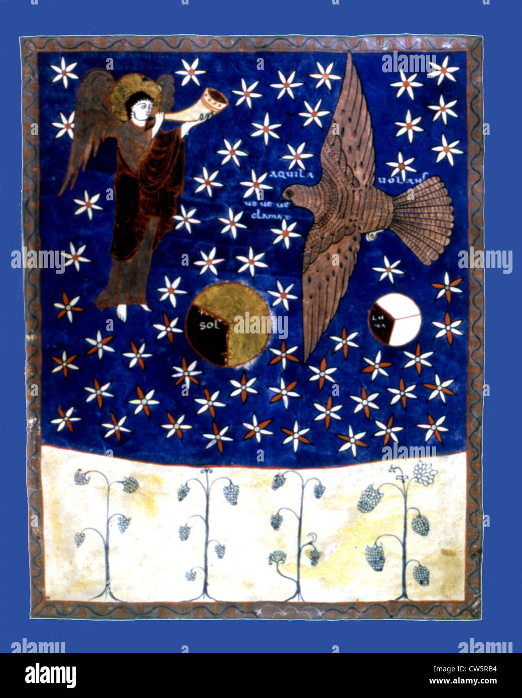 Un terzo trimestre la luna, il sole e le stelle come ottenere più scuro Foto Stock