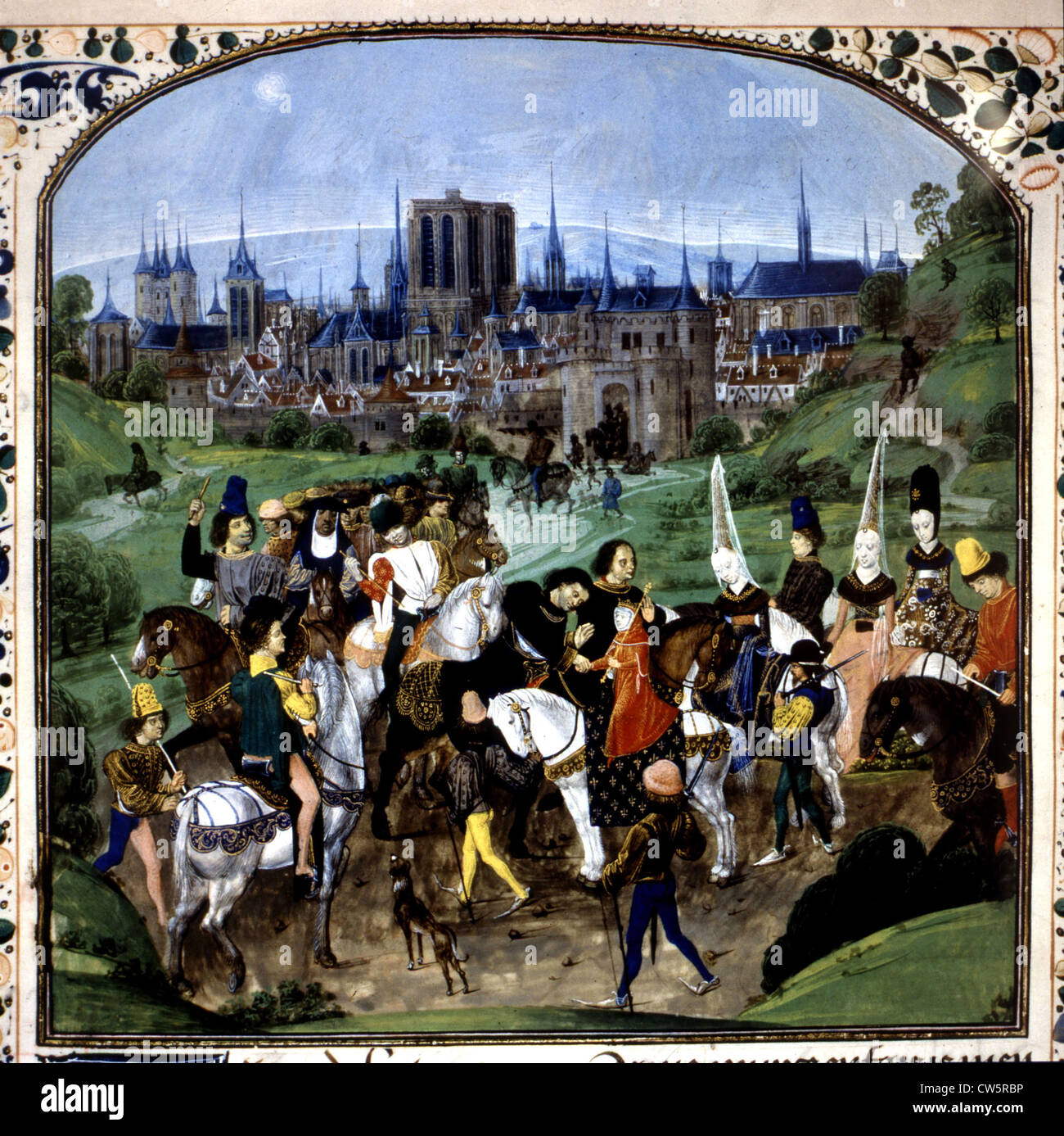 Louis II d'Angiò incontro sua madre Marie de Blois e Jean, Duc de Berry e Filippo di Borgogna Foto Stock