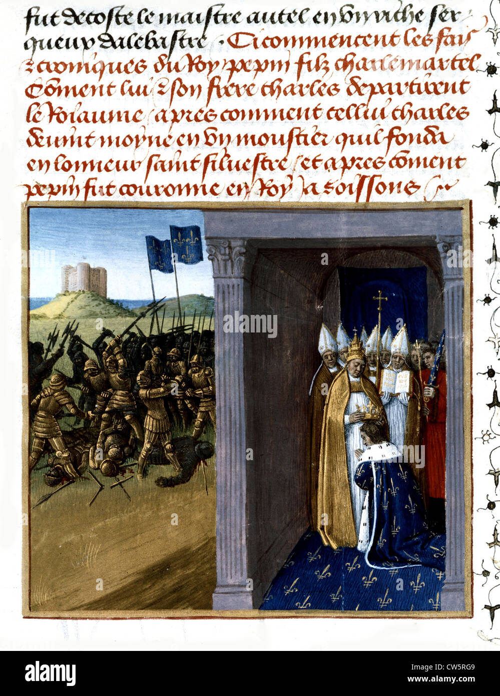 Battaglia di Pipino il giovane e suo fratello Grifone in Baviera Foto Stock