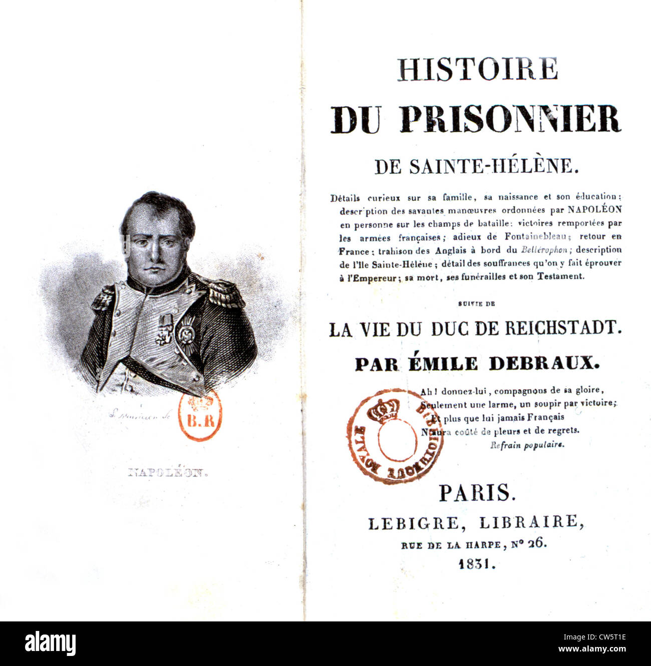 Risguardo del libretto di 'Il prigioniero da Saint Helena" (Napoleone Ist) Foto Stock