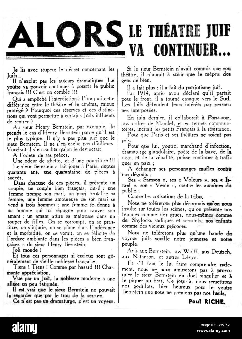 Anti-Semite articolo pubblicato in "Au Pilori' Foto Stock