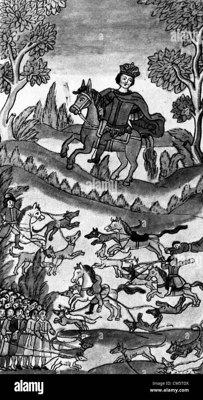 Regno di Pietro I di Russia, o Pietro il Grande (1672-1725). Il re Pietro I sulla caccia Foto Stock