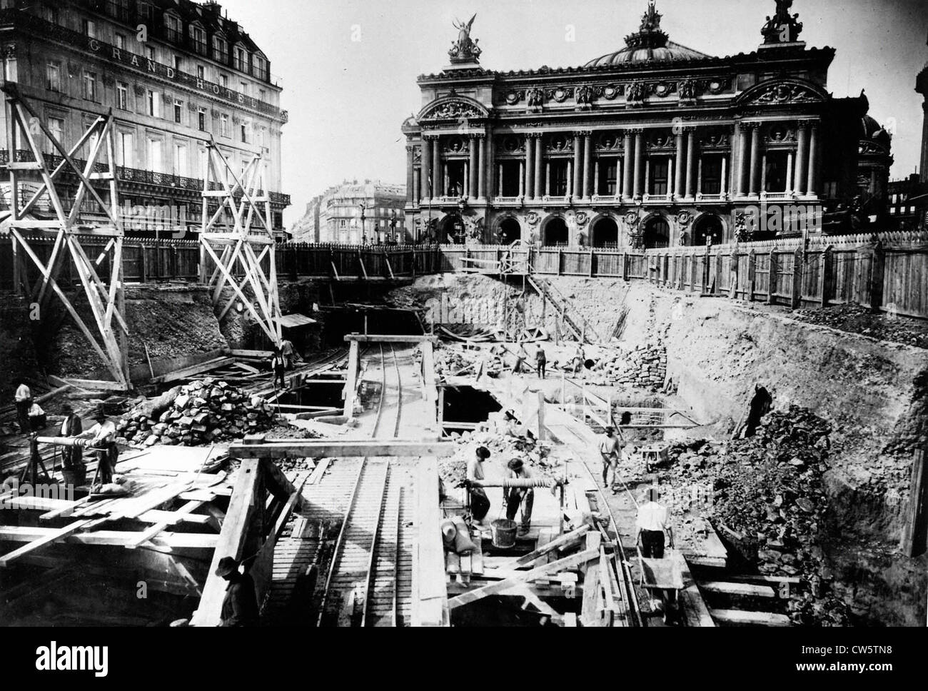 Place de l'Opéra, la costruzione della metropolitana all'inizio del XX secolo Foto Stock