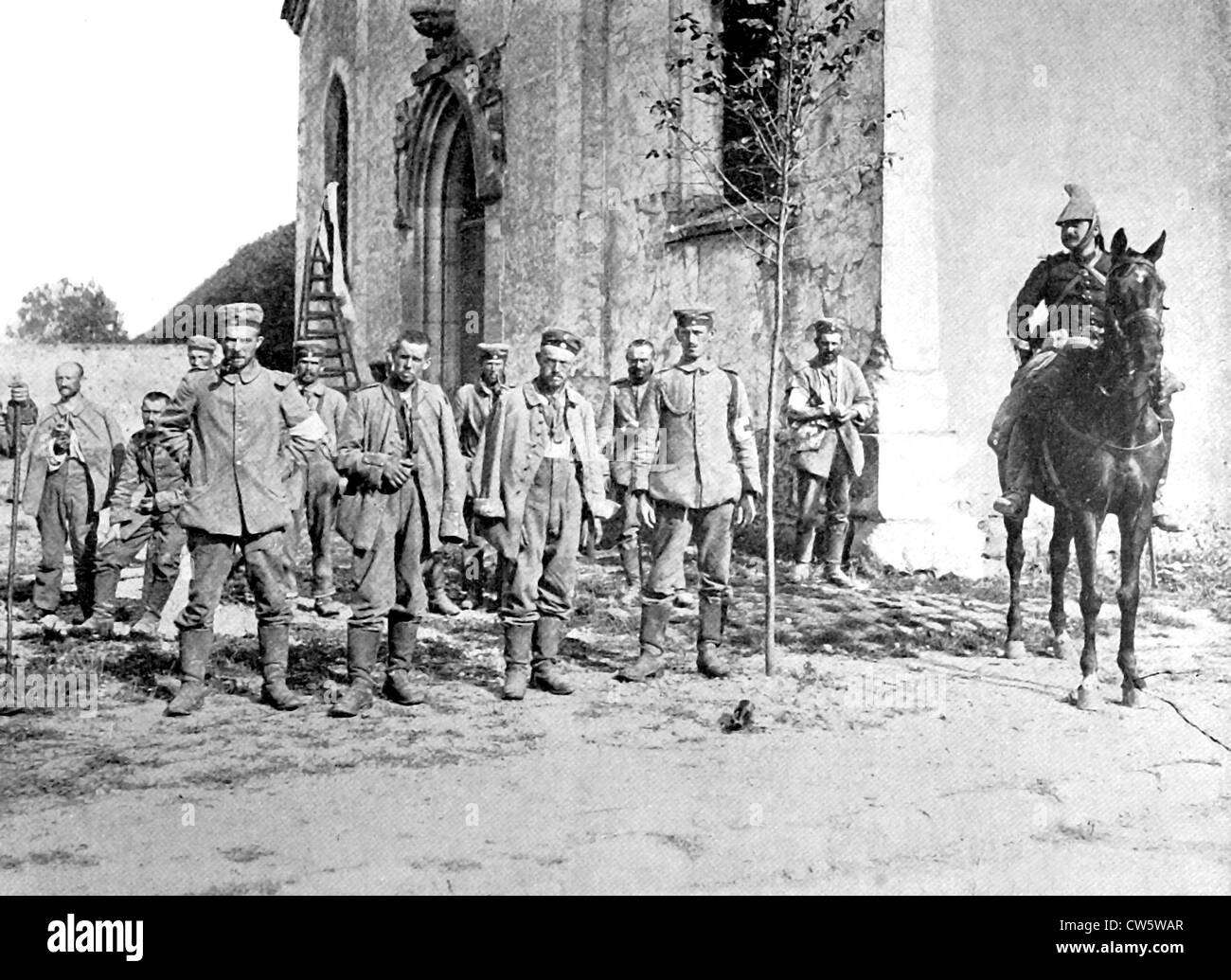 Guerra mondiale I. prigionieri tedeschi a Neufmoutiers Foto Stock