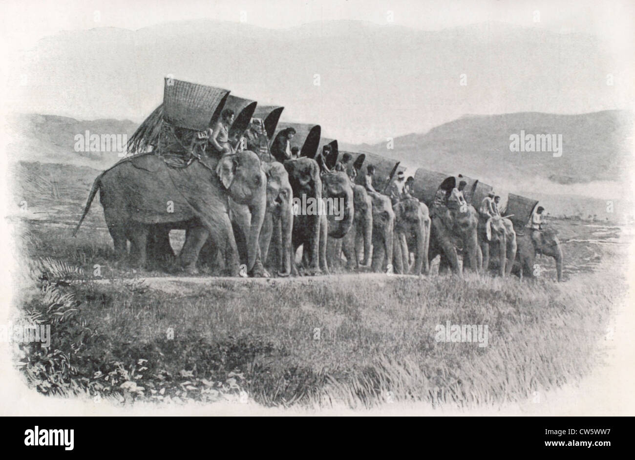 Indo-China. Caravan di elefanti (1905) Foto Stock