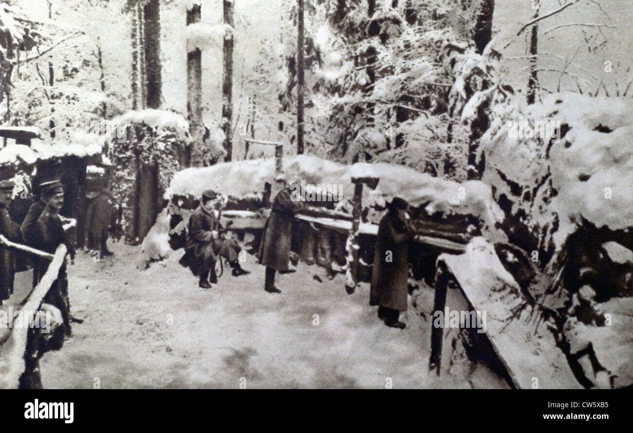 Prima Guerra Mondiale i tedeschi in trincee nelle Vosges (1916) Foto Stock