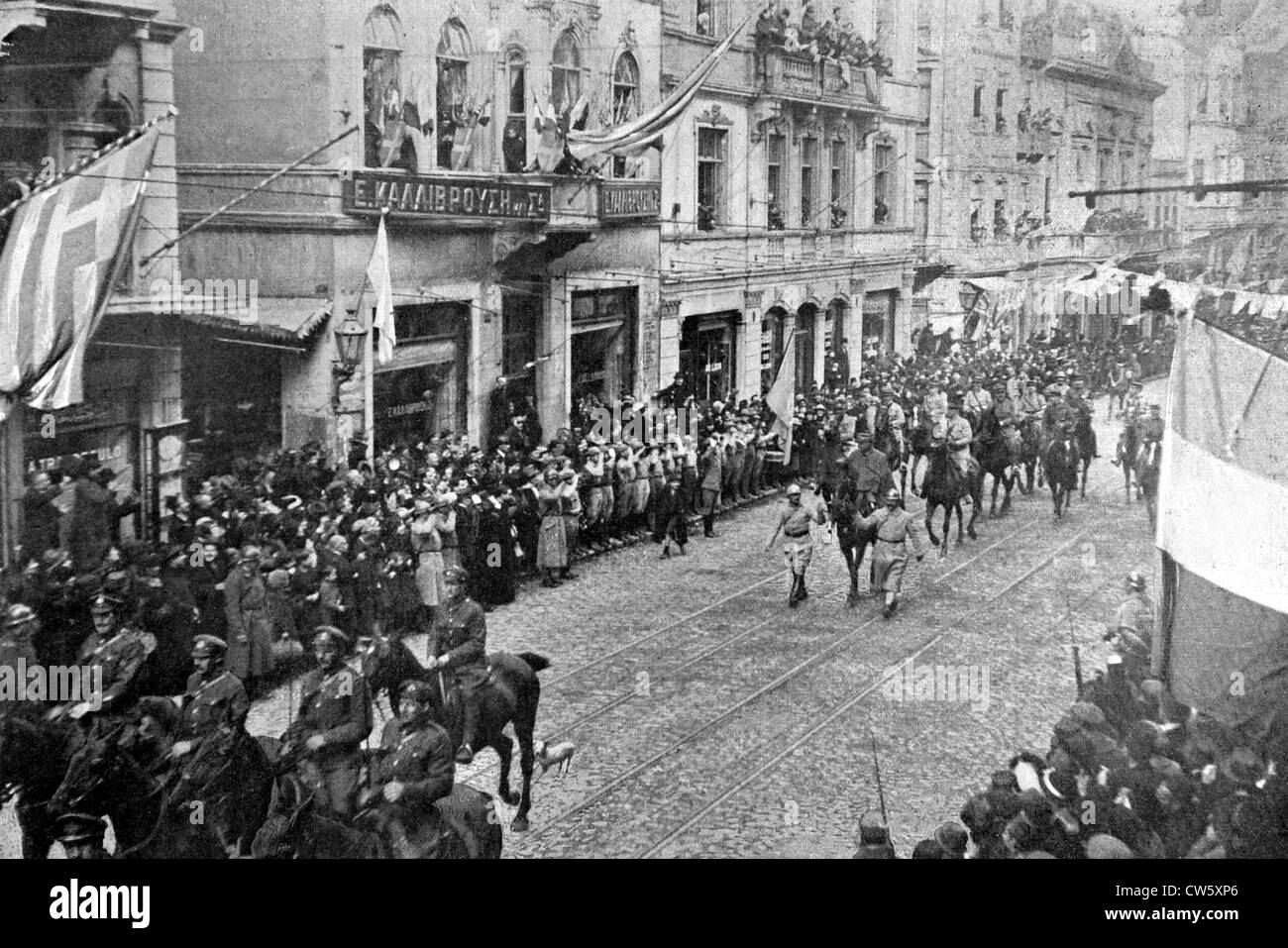 Guerra mondiale I. In generale Franchet d'Esperey entrando in Costantinopoli (1919) Foto Stock