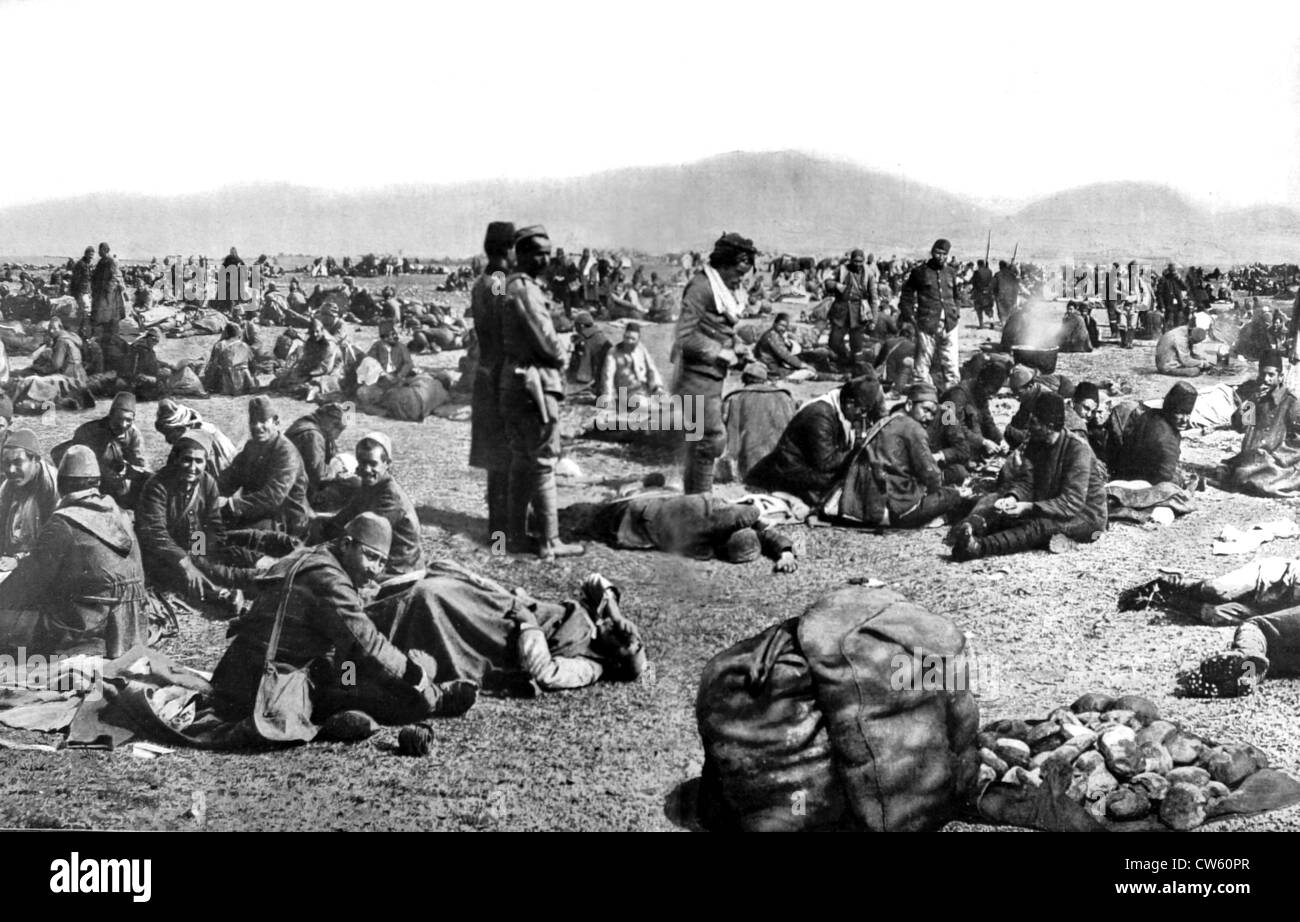 La guerra dei Balcani. Il Camp dei prigionieri turchi in Montenegro (1912) Foto Stock