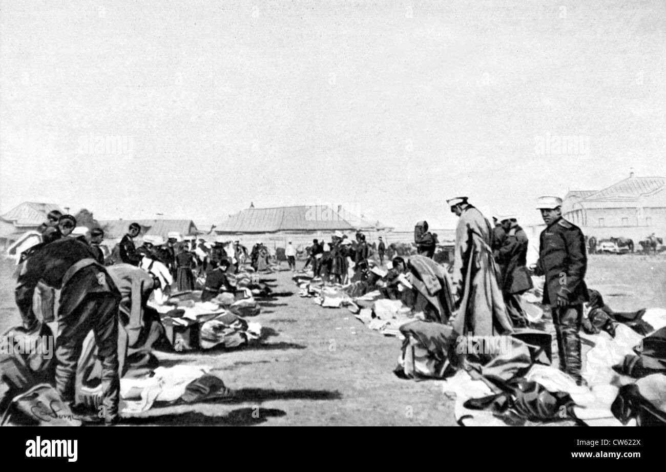 Chinese-Russian guerra. Ispezione della battaglia di sposa dell'esercito russo (1900) Foto Stock