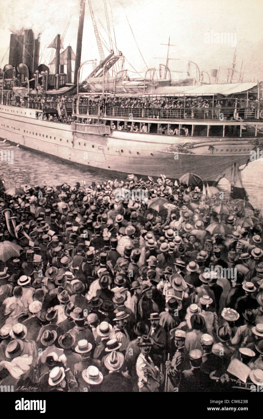 Boxer Rebellion. I soldati tedeschi che lascia il porto di Genova verso la Cina (1900). Foto Stock