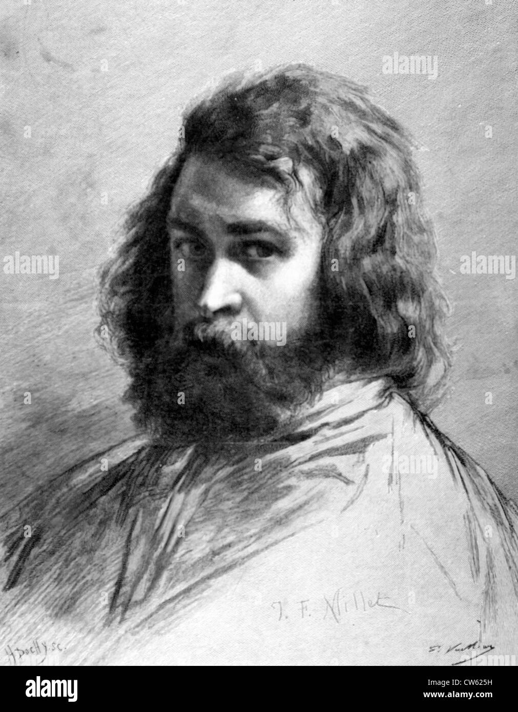 Autoritratto di pittore Jean-François Millet, in "Le Monde illustré", 5-21-1887 Foto Stock
