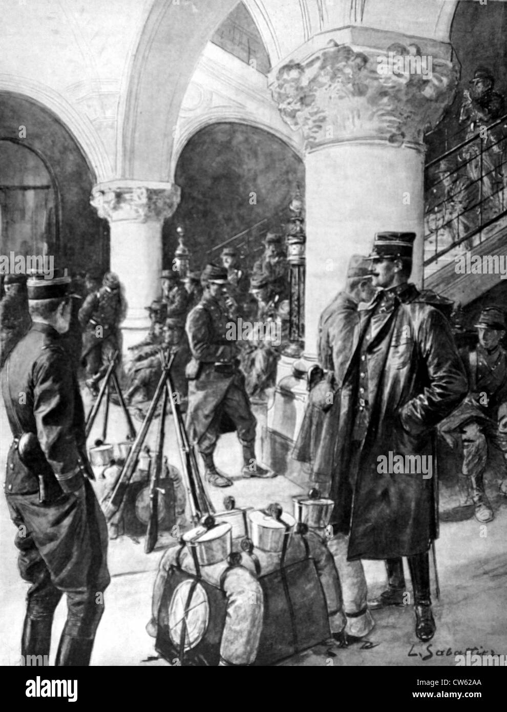 Dunkirk Municipio occupata dall'esercito, dopo i riscontri' dimostrazioni, Ottobre 23, 1902 Foto Stock