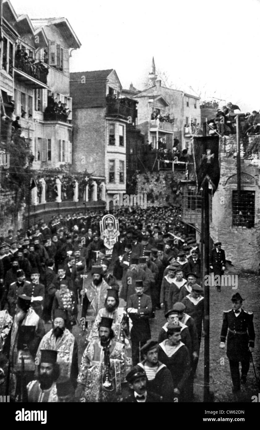 A Costantinopoli, funerali del patriarca greco Joachim III (1912) Foto Stock