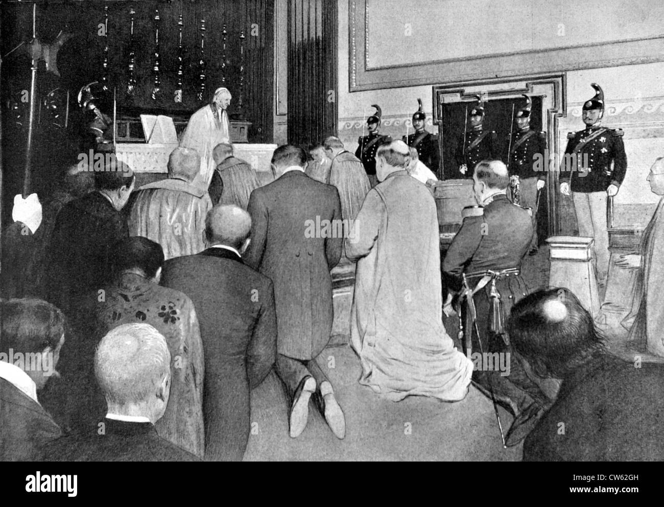 Papa Leone XIII la celebrazione della santa messa nella sua cappella privata in Roma, 1900. Foto Stock