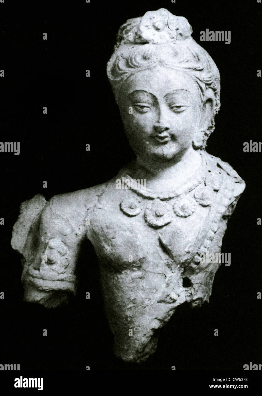 Bodhisattva della testa e del busto, dipinto di cob Foto Stock