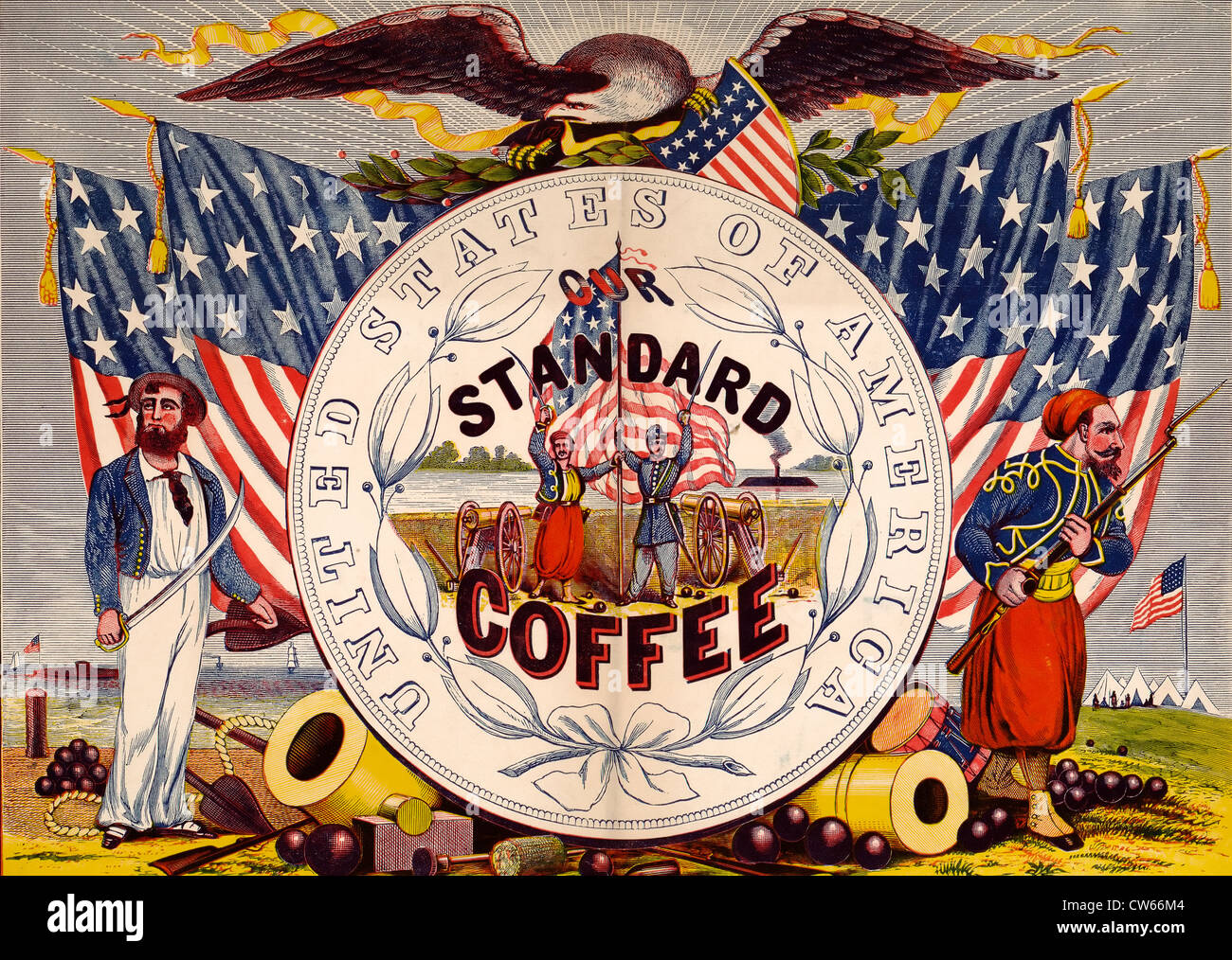 Stati Uniti d'America, il nostro caffè normale etichetta per caffè, circa 1862 Foto Stock