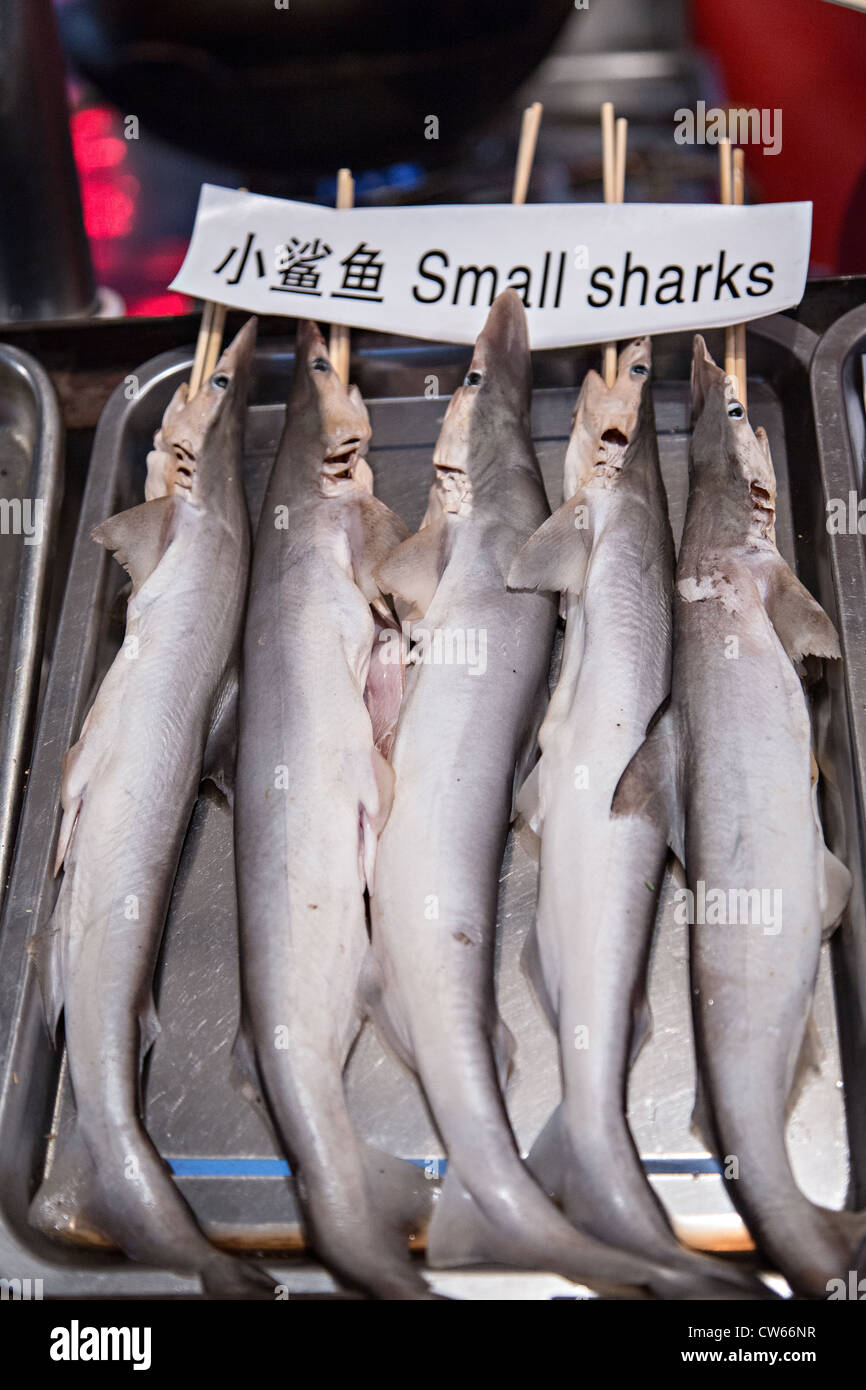 Venditore ambulante vendita di cibi esotici al night market alimentare lungo Wangfujing Street quartiere dello shopping a Pechino in Cina Foto Stock