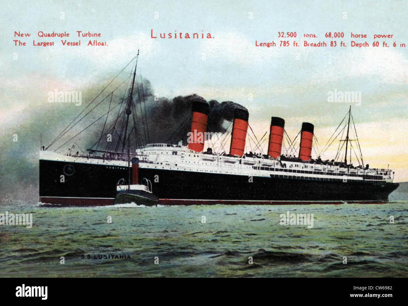 Una cartolina che rappresenta il rivestimento "Lusitania' Foto Stock