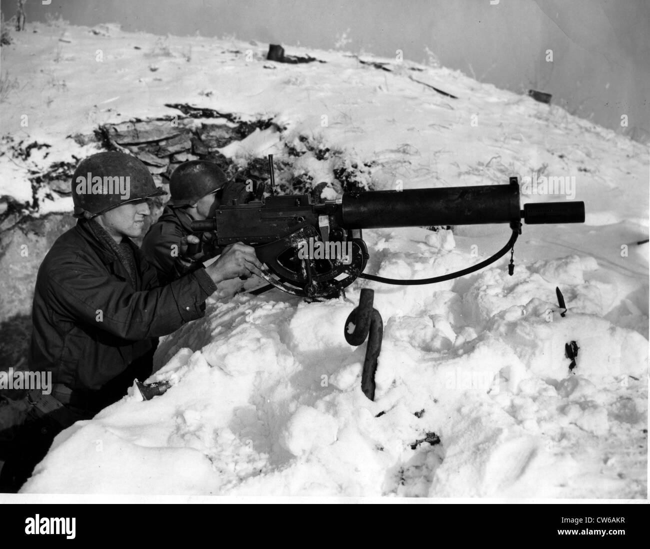 U.S mitraglieri a Rimlingen (Germania) il 12 gennaio 1945 Foto Stock