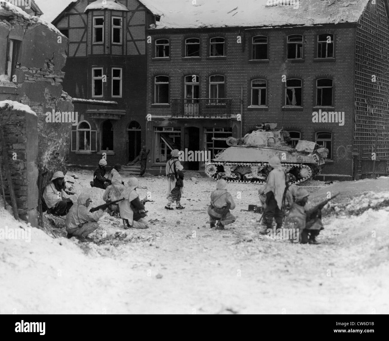 Le truppe degli Stati Uniti in St-Vith (Belgio), 23 Gennaio 1945 Foto Stock