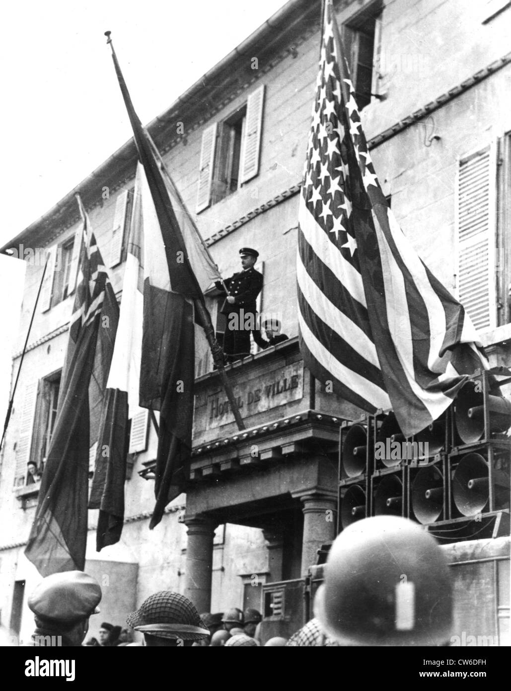 Onde tricolore nuovamente a Cherbourg, 27 giugno 1944 Foto Stock