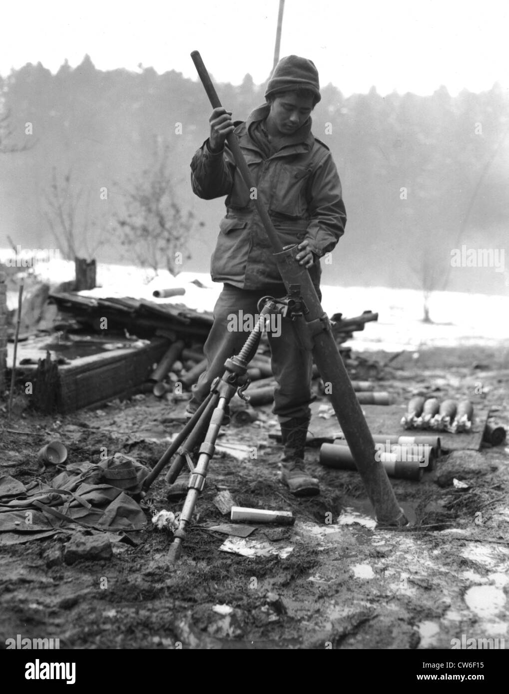 Japanese-American soldato in St. Dié area, Novembre 17, 1944 Foto Stock