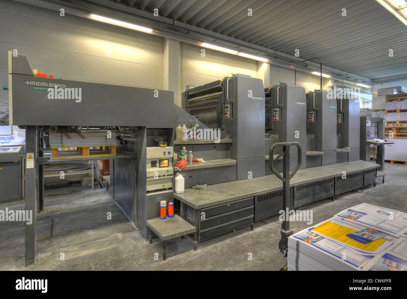 Print shop con Heidelberg macchine Druck Foto Stock