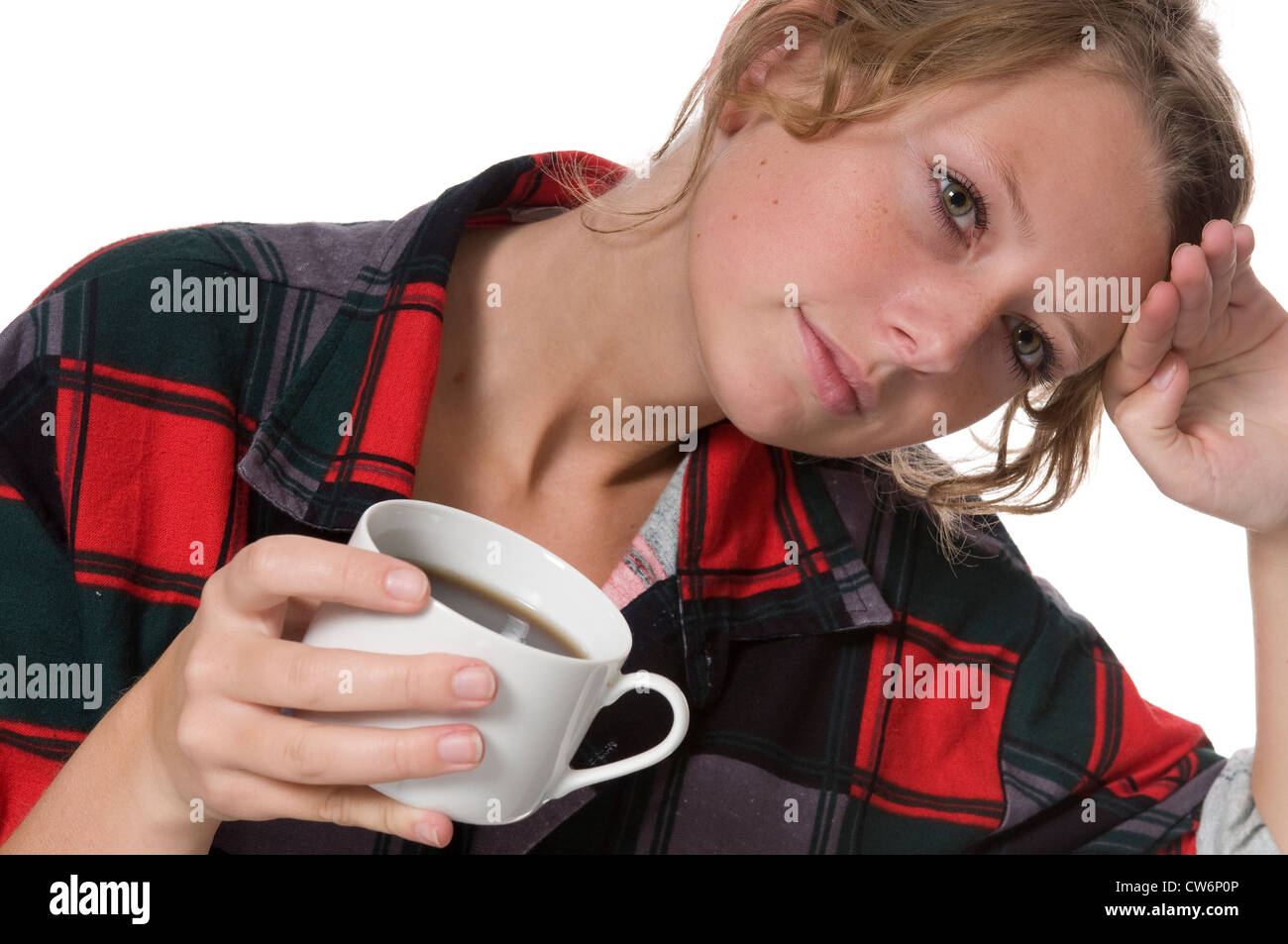 Esaurito giovane costruttore di prendere una pausa caffè Foto Stock