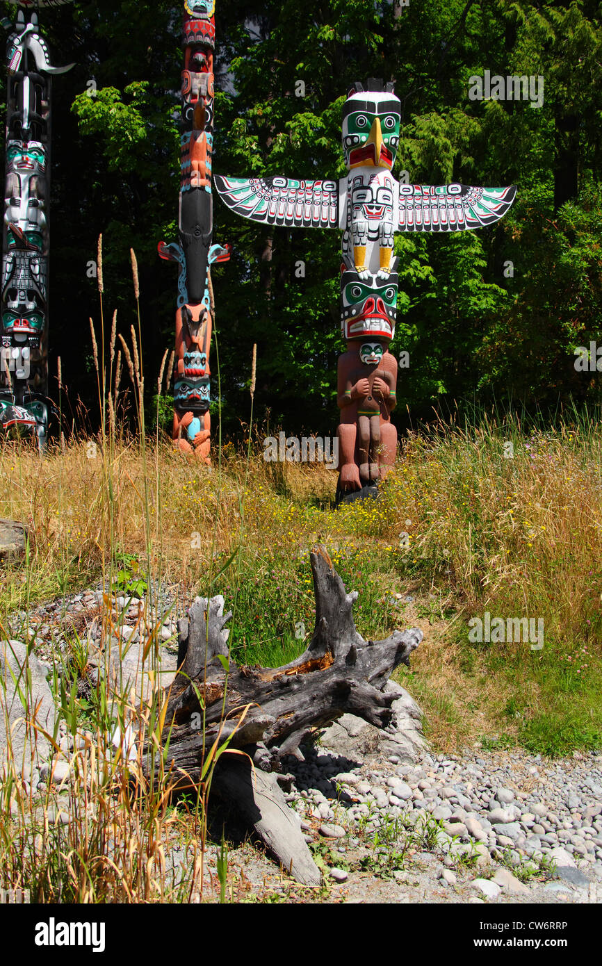 Totem nel Parco di Stanley, Canada Vancouver Foto Stock