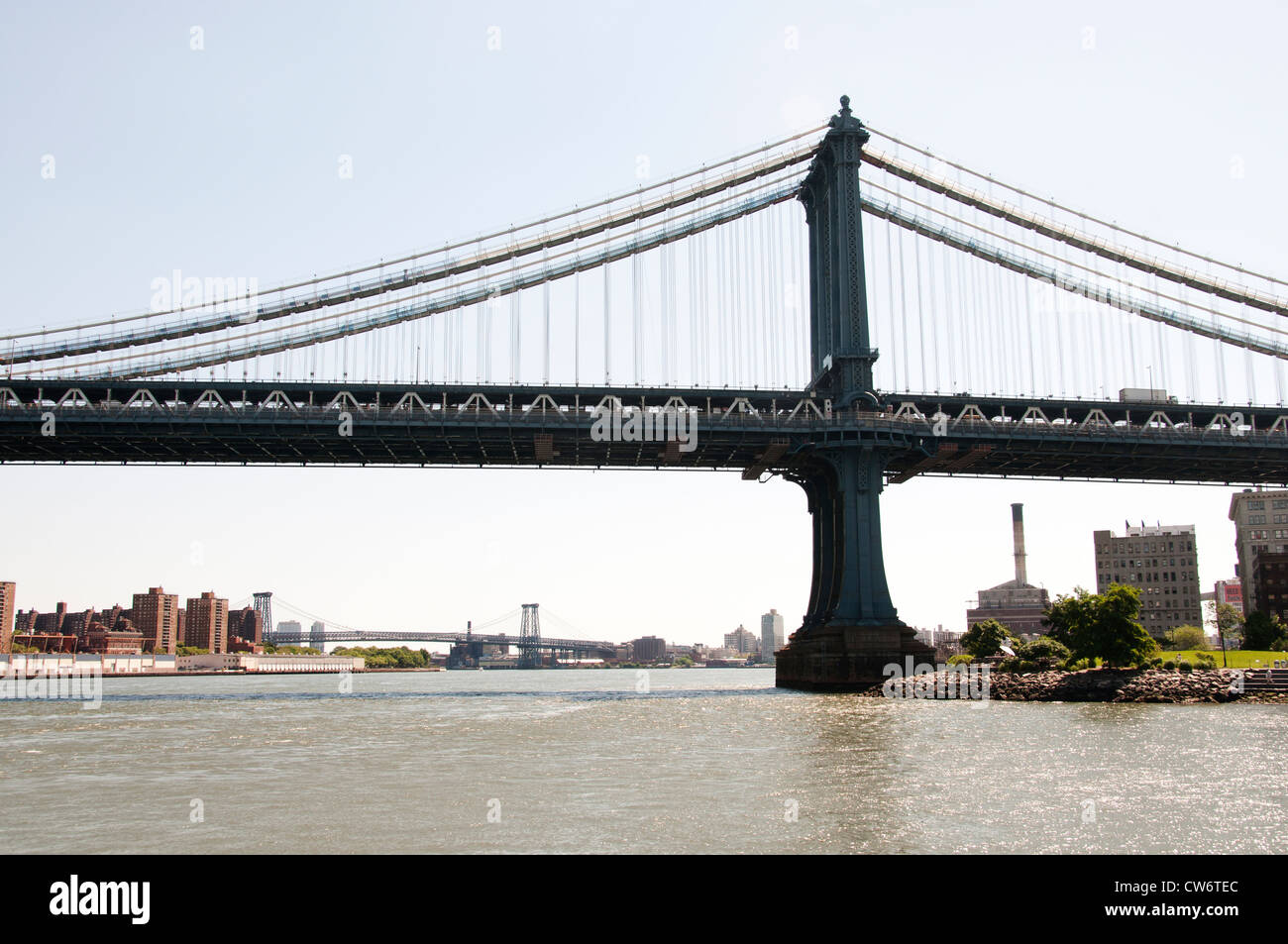 Manhattan Bridge da Brooklyn Park Background East Side di Manhattan Dumbo New York City Foto Stock